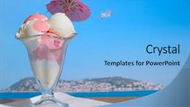  Presentation with dessert oreo ice cream - Cool new PPT theme with ice cream against sea background backdrop and a light blue colored foreground