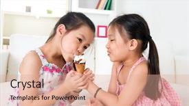  Presentation with cream - PPT theme having ice cream asian girls sharing background and a coral colored foreground
