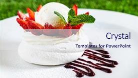  Presentation with strawberries - PPT theme enhanced with ice cream - meringue with strawberries background and a sky blue colored foreground