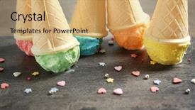  Presentation with ice cream cones - Cool new PPT layouts with ice-cream cones on gray table backdrop and a yellow colored foreground