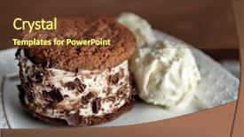  Presentation with pastrie ice cream - Colorful PPT theme enhanced with ice cream cookie sandwich backdrop and a tawny brown colored foreground