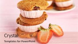  Presentation with strawberry ice cream - PPT theme enhanced with ice cream cookie sandwiches background and a  colored foreground