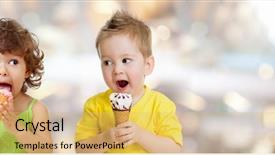  Presentation with ice cream - Cool new presentation theme with ice cream eating by funny backdrop and a yellow colored foreground