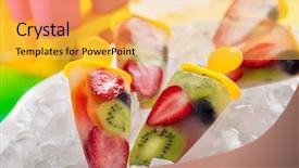  Presentation with ice frozen - Beautiful presentation theme featuring ice cream flavors - frozen strawberry kiwi peach backdrop and a yellow colored foreground