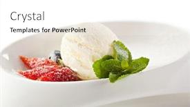  Presentation with ice cream strawberry - Theme featuring ice cream garnished with strawberry and mint background and a white colored foreground