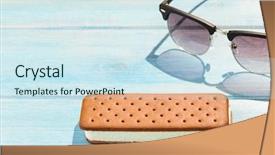  Presentation with ice cream food truck - Slide set having ice cream sandwich with retro background and a  colored foreground