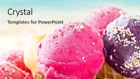  Presentation with ice cream - PPT theme having ice cream scoops on sandy background and a sky blue colored foreground