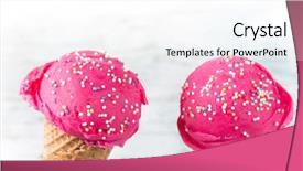 Presentation with ice cream food truck - Presentation design with ice cream scoops on wooden background and a  colored foreground