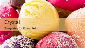  Presentation with ice cream food truck - Presentation theme with ice cream scoops on wooden background and a yellow colored foreground