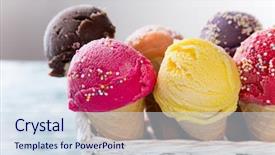  Presentation with ice cream cones - Slide deck consisting of ice cream scoops on wooden background and a sky blue colored foreground