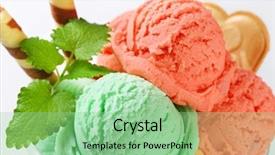  Presentation with ice cream strawberry - Presentation theme featuring ice cream sundae with pistachio background and a seafoam green colored foreground