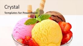  Presentation with ice cream sundae - Presentation theme consisting of ice cream sundae with strawberries background and a coral colored foreground