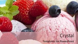  Presentation with strawberry ice cream - PPT theme consisting of ice cream with blueberries raspberries background and a  colored foreground