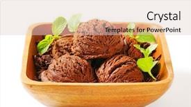  Presentation with chocolate ice cream - Colorful slide set enhanced with ice cream with chocolate flakes and mint served in a wooden bowl backdrop and a lemonade colored foreground