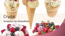  Presentation with ice cream - Amazing PPT theme having ice cream with fresh berries backdrop and a lemonade colored foreground