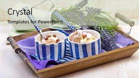  Presentation with chocolate ice cream - Presentation with ice cream with marshmallow serv background and a soft green colored foreground