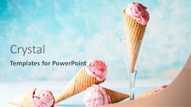  Presentation with ice cream cone - Slide deck enhanced with ice cream with raspberry in wafer cone on blue background background and a sky blue colored foreground