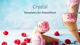  Presentation with ice cream cone - Presentation theme with ice cream with raspberry in wafer cone on blue background background and a cool aqua colored foreground