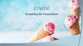  Presentation with ice cream cone - Presentation design with ice cream with raspberry in wafer cone on blue background background and a sky blue colored foreground