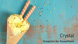  Presentation with wafer - Slide set featuring ice cream with wafer roll background and a light blue colored foreground