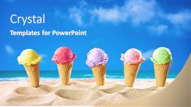  Presentation with sand ocean - Slide set with ice-creams-cones-and-seashells background and a teal colored foreground