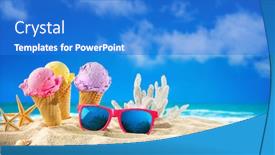  Presentation with sand ocean - Slide set enhanced with ice-creams-cones-and-seashells background and a cobalt blue colored foreground