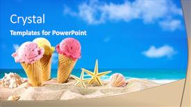  Presentation with sand ocean - Amazing presentation design having ice-creams-cones-and-seashells backdrop and a teal colored foreground