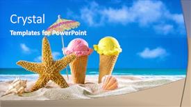  Presentation with sand ocean - Presentation theme consisting of ice-creams-cones-and-seashells background and a teal colored foreground