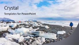  Presentation with winter ice - Beautiful PPT theme featuring ice cube breaking on black backdrop and a light blue colored foreground