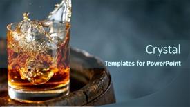  Presentation with whisky - Amazing PPT theme having ice-cube-falling-into-glass backdrop and a ocean colored foreground