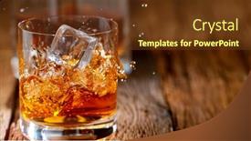 Presentation with whisky - PPT theme having ice-cube-falling-into-glass background and a tawny brown colored foreground