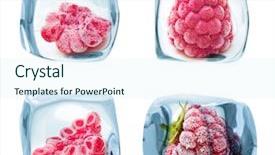  Presentation with ice frozen - PPT theme featuring ice cube frozen raspberry isolated on white background background and a sky blue colored foreground