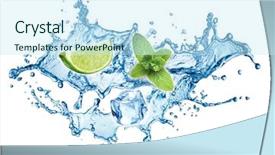 Presentation with water on leaf - Presentation consisting of ice cubes mint leaves water background and a cool aqua colored foreground