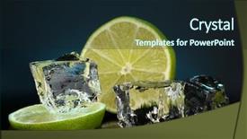  Presentation with ice blue - Colorful slides enhanced with ice cubes with lime on darck blue background backdrop and a wine colored foreground
