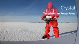  Presentation with lake ice - Cool new PPT layouts with ice fisherman drilling a hole backdrop and a ocean colored foreground