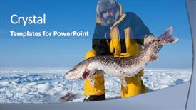  Presentation with fisherman - Slide deck with ice fisherman holding a monster background and a teal colored foreground