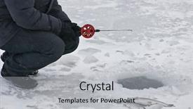  Presentation with trout - Presentation featuring ice fishing - fisherman near the hole background and a light gray colored foreground