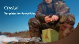  Presentation with lake ice - Amazing slide deck having ice fishing - fisherman on a lake backdrop and a ocean colored foreground