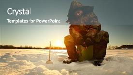  Presentation with winter ice - Audience pleasing presentation design consisting of ice fishing - fisherman on a lake backdrop and a gray colored foreground