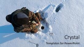  Presentation with winter ice - Audience pleasing presentation theme consisting of ice fishing - top view of the fisherman backdrop and a light blue colored foreground