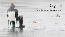  Presentation with frozen fish - Audience pleasing slide deck consisting of ice fishing - young fisherman catching a fish backdrop and a light gray colored foreground