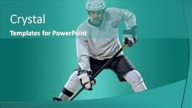  Presentation with hockey puck - Presentation theme enhanced with ice-hockey-player-hitting-puck background and a teal colored foreground