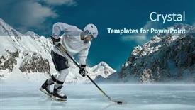  Presentation with hockey - Audience pleasing PPT layouts consisting of ice hockey player in action outdoor around mountains backdrop and a ocean colored foreground