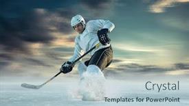  Presentation with ice hockey - Presentation design featuring ice hockey player in action outdoor around mountains background and a lemonade colored foreground