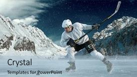  Presentation with team player - Beautiful PPT layouts featuring ice hockey player in action backdrop and a  colored foreground
