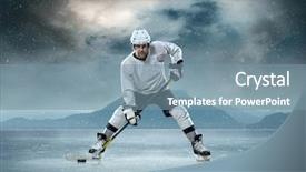  Presentation with hockey - Audience pleasing slide set consisting of ice hockey player backdrop and a seafoam green colored foreground