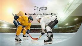  Presentation with winter ice - Beautiful PPT theme featuring ice hockey player on the ice open stadium - winter classic game backdrop and a sky blue colored foreground