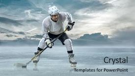  Presentation with ice hockey - Cool new theme with ice hockey player backdrop and a light blue colored foreground