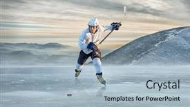  Presentation with ice hockey - Audience pleasing PPT theme consisting of ice hockey player backdrop and a light blue colored foreground