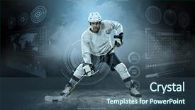  Presentation with hockey - PPT theme featuring ice hockey player on the ice around modern light background and a ocean colored foreground